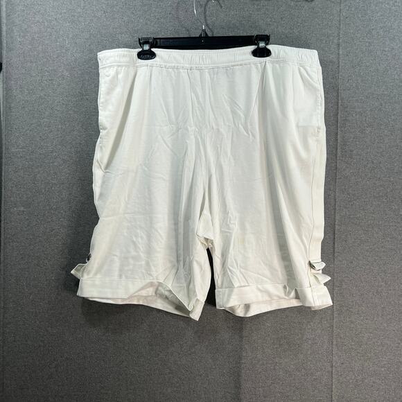 Susan Graver Weekend Regular Cotton Bermuda Shorts w/D-Ring D White, Size 2X - Picture 1 of 11